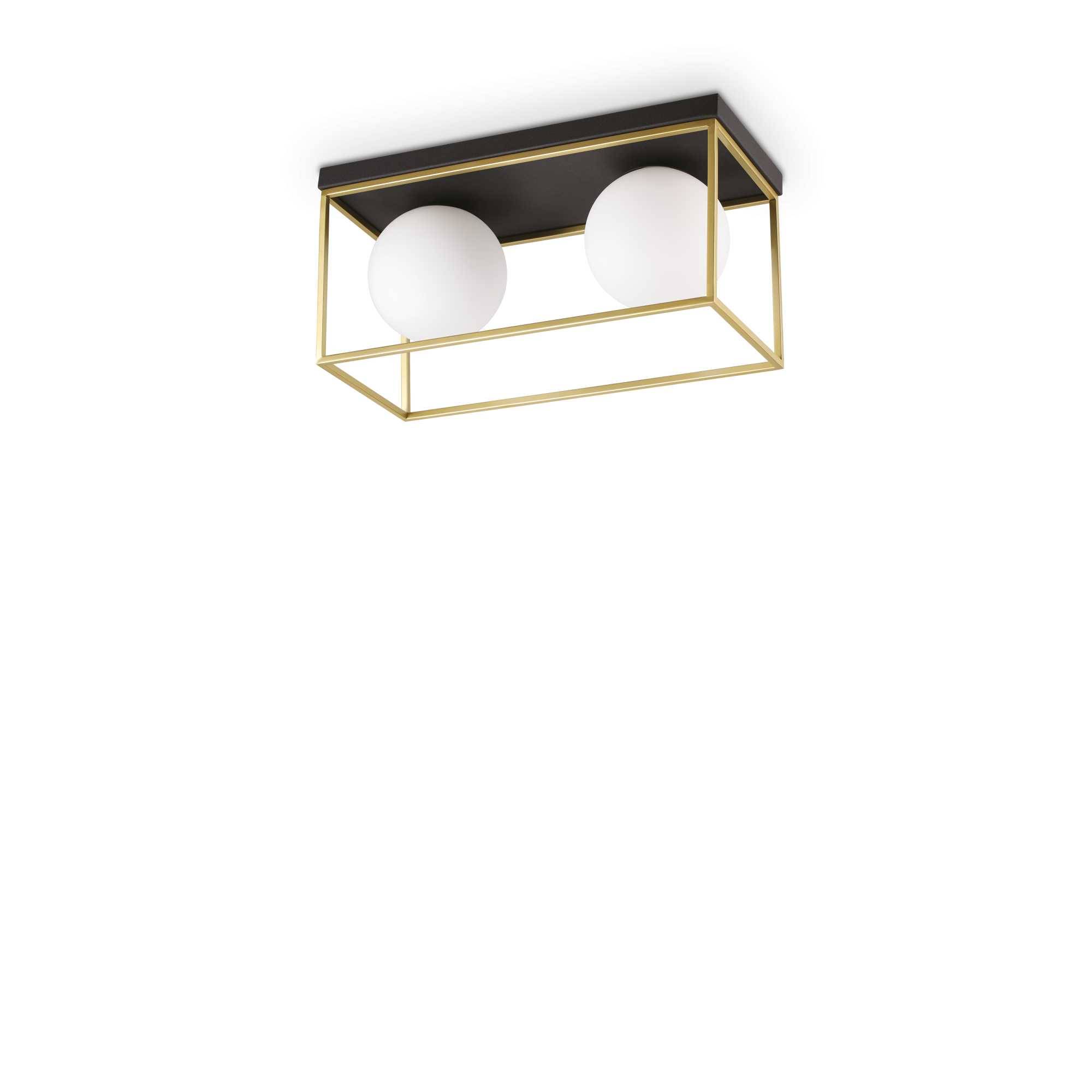 Plafonnier rectangulaire noir et doré avec des boules en verre opaques pour éclairage d'intérieur : Modèle Lingotto 