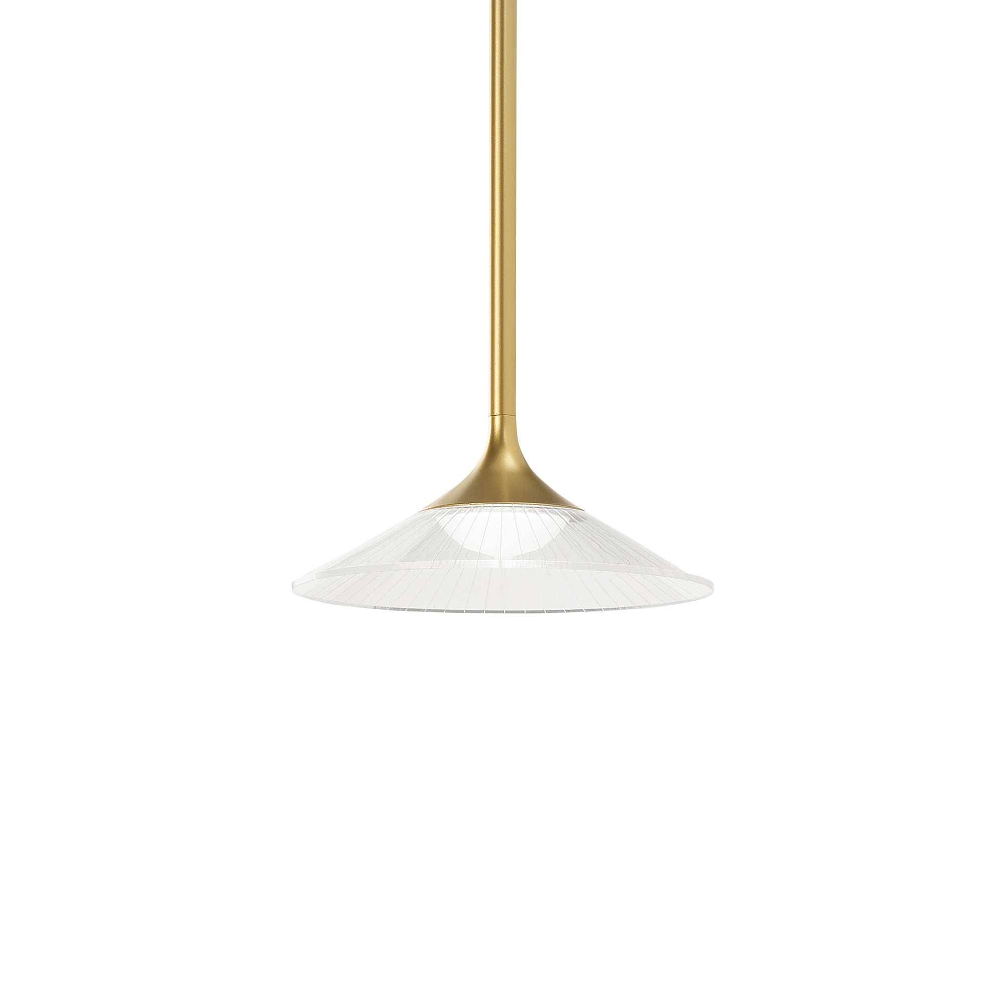 Luminaire suspendu doré mat et diffuseur transparent pour éclairer au dessus d'un comptoir de cuisine : Modèle Tristan