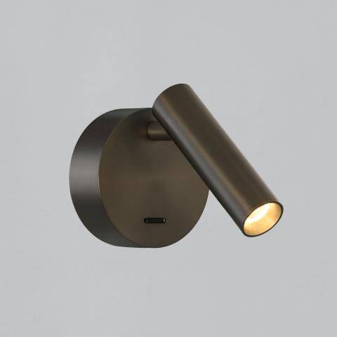 Applique liseuse finition bronze avec interrupteur et base ronde pour éclairer des têtes de lit : Modèle ATRIA BRONZE
