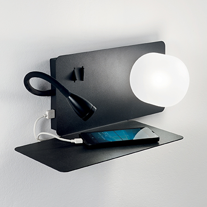 Applique liseuse tête de lit et port USB pour éclairer une chambre à coucher Book Noire par Ideallux