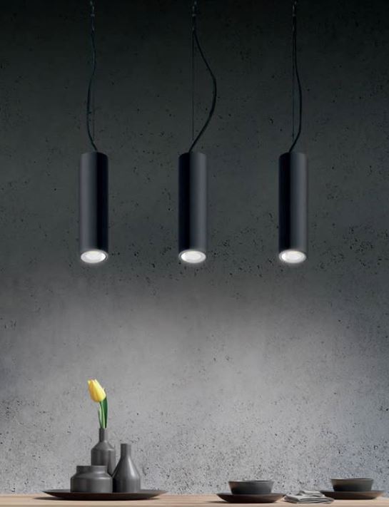 Suspension tubulaire Noire à led pour éclairer un comptoir de magasin ou restaurant Studio Par ACB Iluminacion 