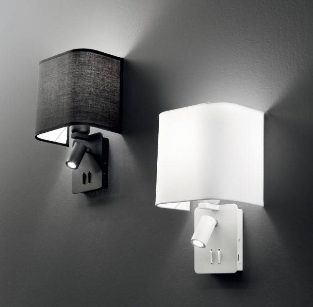Applique tête de lit avec abat jour blanc et prise USB pour téléphone : Modèle Gea blanche 