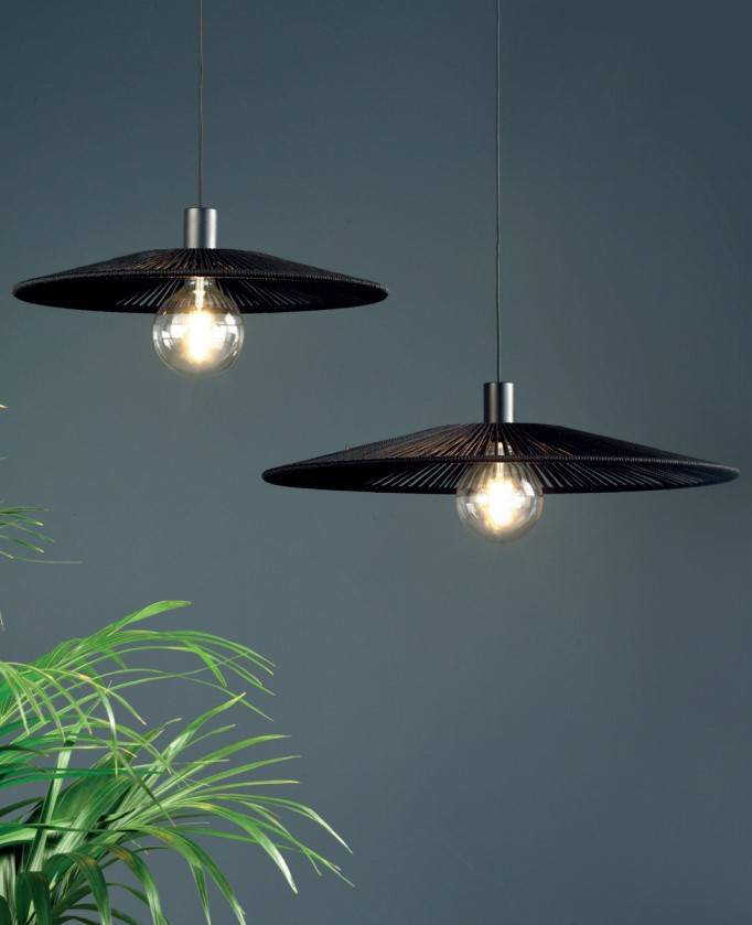 Luminaire suspendu en corde ajourée couleur noire diamètre 50cm : Modéle Pamela S50