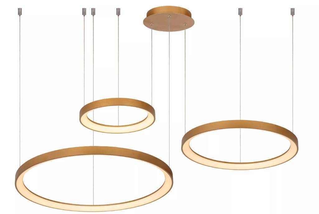 Luminaire suspendu circulaire avec plusieurs anneaux doré mat led intégrée dimmable : Modèle Vidal Triple Gold