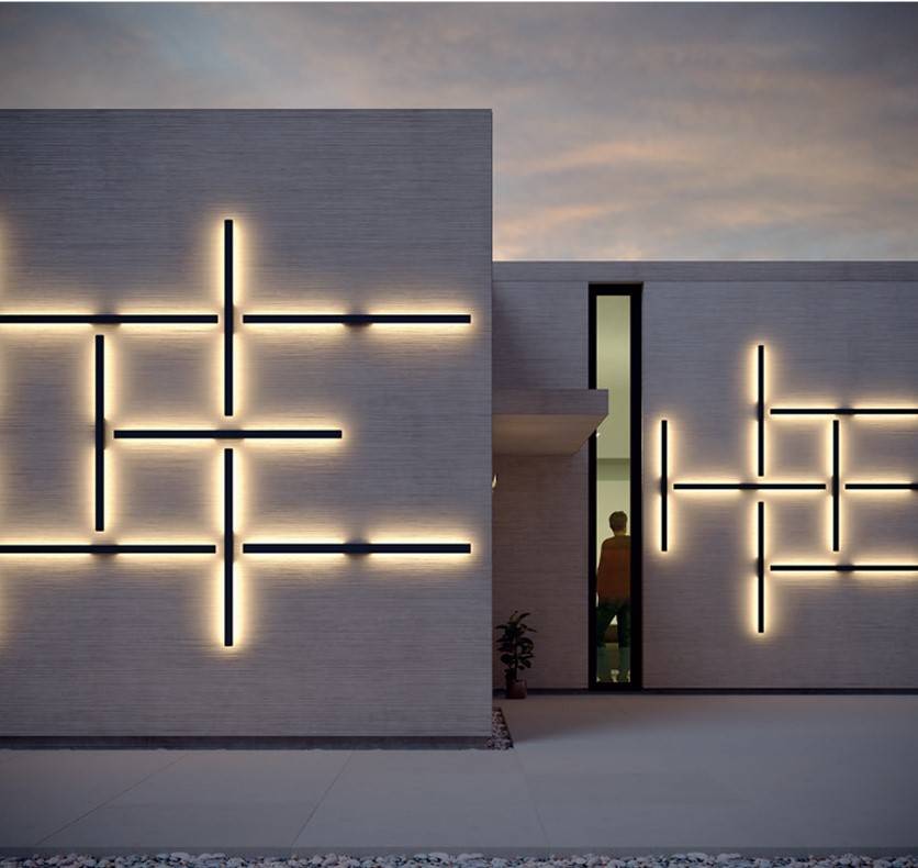 Applique murale linéaire à led pour éclairer une façade en extérieur  : Modèle STICK 1440cm gris ou blanc