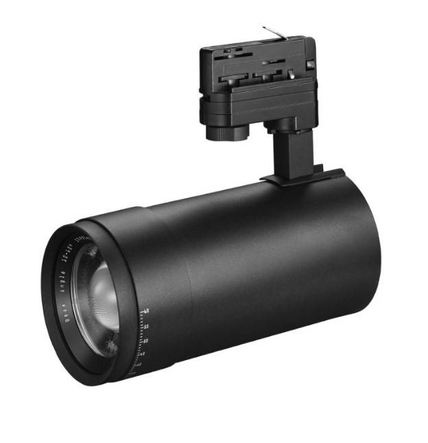 Projecteur zoom pour rail triphasé faisceau 10° - 60° led 30w pour éclairer des magasins et vitrines : Modèle Zoom noir mat 